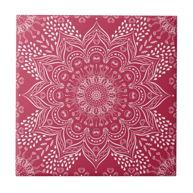 Carreau Élégant Mandala Magenta Rose (Devant)