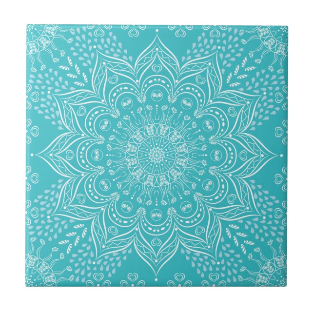 Carreau Elégant mandala turquoise (Devant)