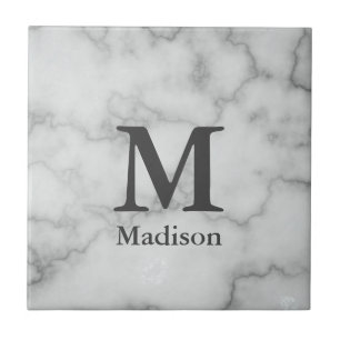 Carreau Élégant Marbre blanc des Faux monogrammes