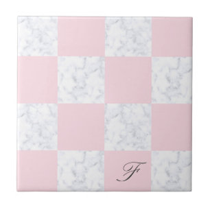 Carreau Élégant marbre blanc et rose à damiers