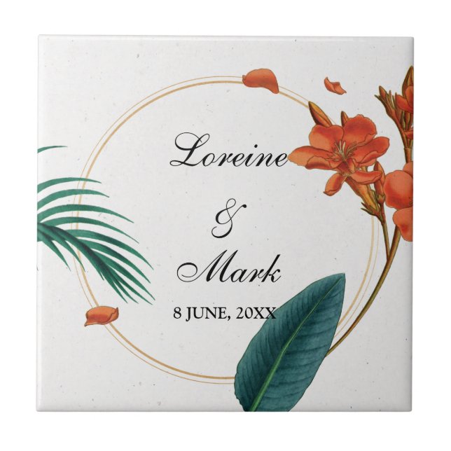 Carreau Élégant Mariage floral tropical (Devant)