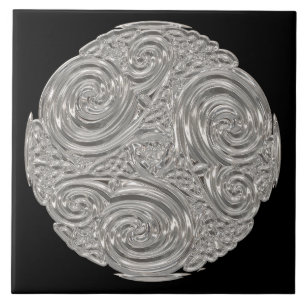 Carreau Elégant médaillon d'argent noir Art nouveau