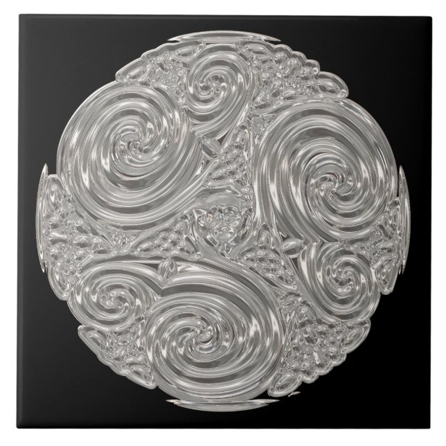 Carreau Elégant médaillon d'argent noir Art nouveau (Devant)