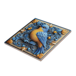 Carreau Élégant Mignon Tendance Faune Floral Oiseau Bleu