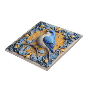 Carreau Élégant Mignon Tendance Faune Floral Oiseau Bleu