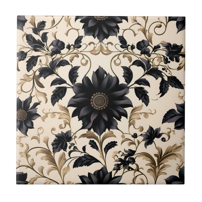 Carreau Élégant modèle floral noir (Devant)