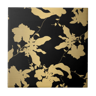 Carreau Elégant modèle or floral noir