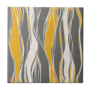 Carreau Elégant, moderne, vagues, lignes, gris clair, jaun
