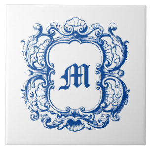 Carreau Élégant Monogramme En Mer Shell Cartouche Modèle