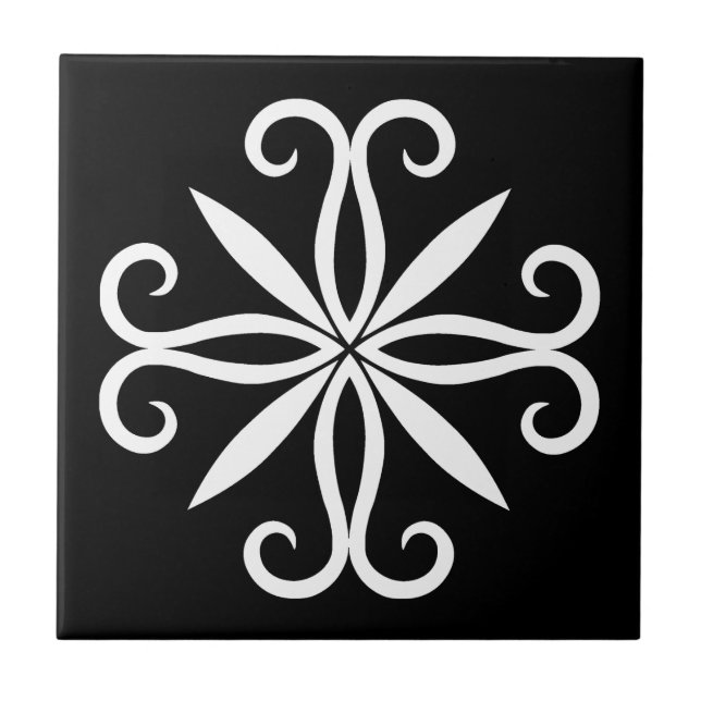Carreau Elégant motif blanc tourbillonnant sur noir (Devant)