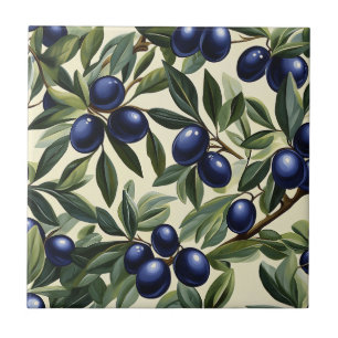 Carreau Élégant Motif de branche d'olivier avec des olives