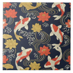 Carreau Élégant motif de carpes koï et de lotus