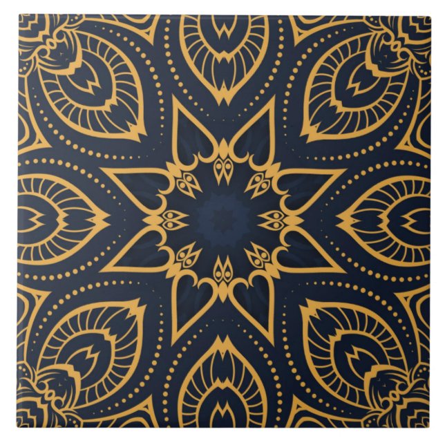 Carreau élégant motif en or noir céramique (Devant)