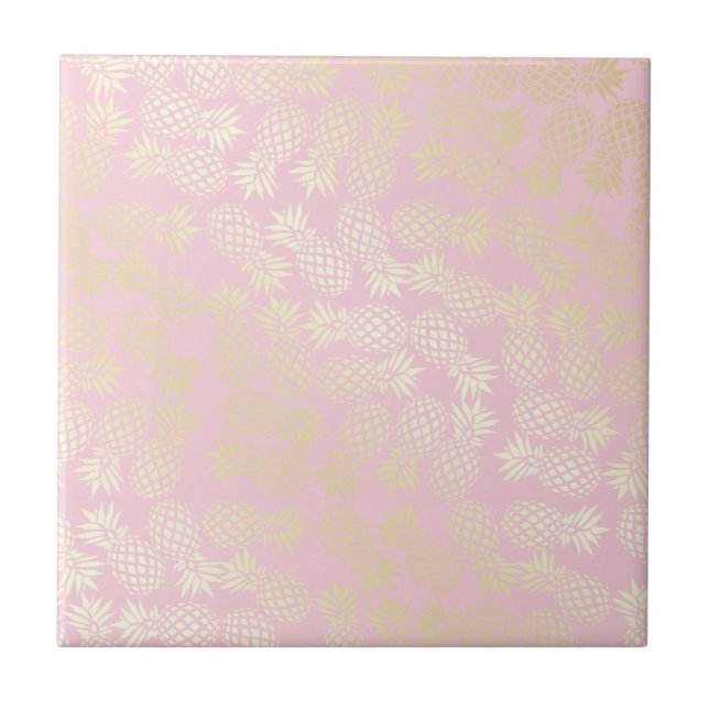 Carreau Élégant motif moderne d'ananas et d'or rose (Devant)