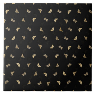 Carreau Élégant Motif noir des papillons dorés