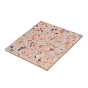 Carreau Élégant Motif rétro blanc violet de Terrazzo