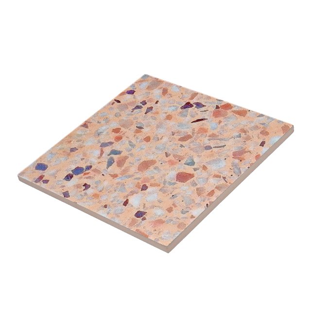 Carreau Élégant Motif rétro blanc violet de Terrazzo (Côté)