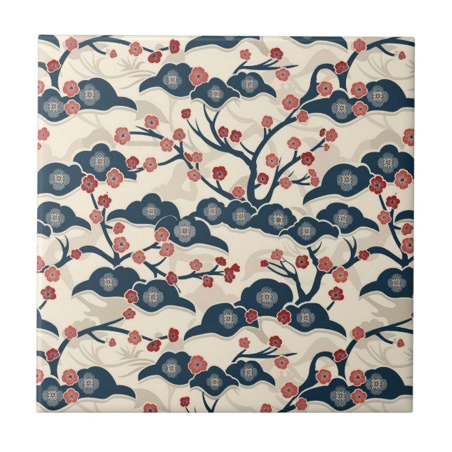 Carreau Élégant Motif sans couture en fleur de cerisier (2 (Devant)