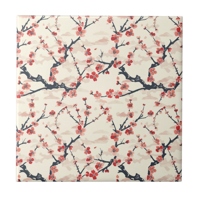 Carreau Élégant Motif sans couture en fleur de cerisier (5 (Devant)