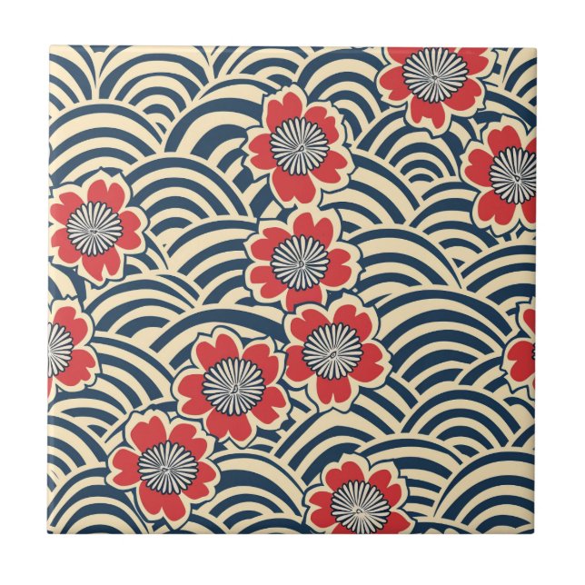 Carreau Élégant Motif sans couture en fleur de cerisier (8 (Devant)