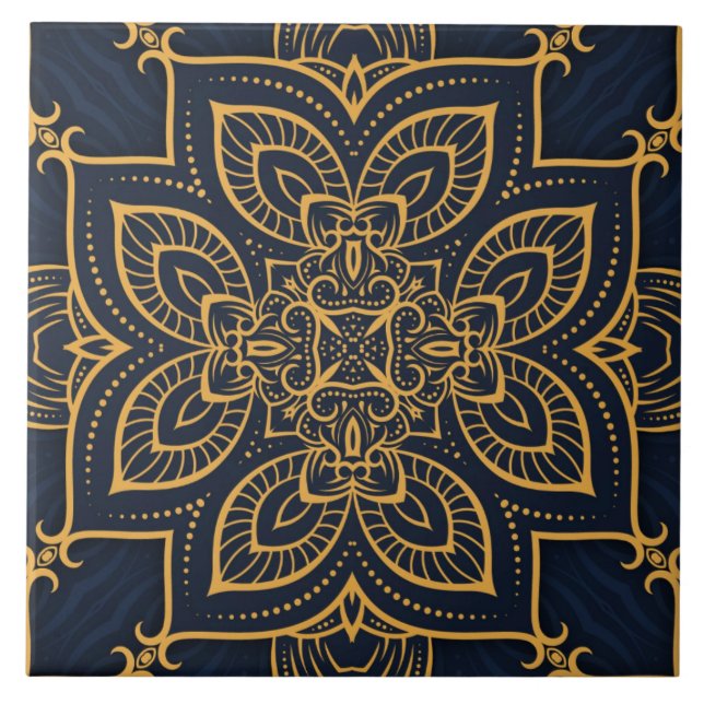 Carreau élégant noir or bleu motif céramique (Devant)