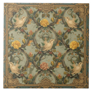 Carreau Élégant Nouveauté Florale Vintage Oiseaux