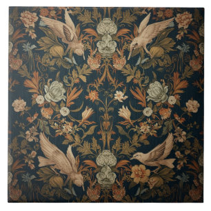 Carreau Élégant Nouveauté Florale Vintage Oiseaux