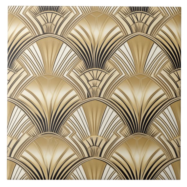 Carreau Elégant or noir art déco motif (Devant)