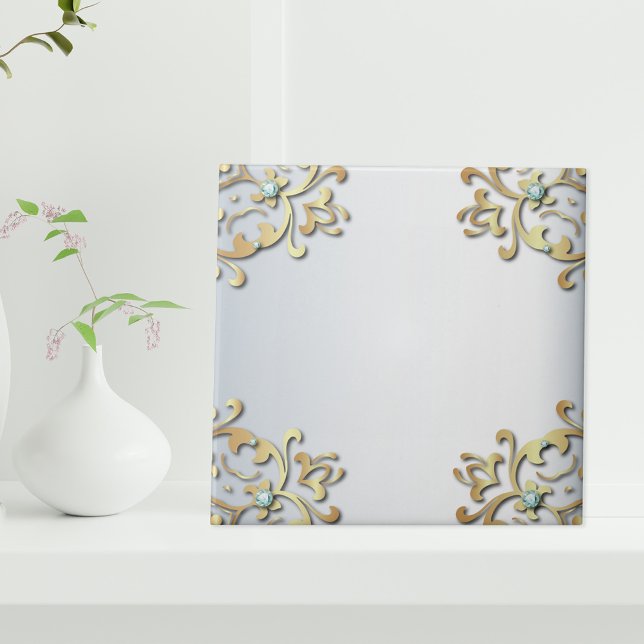 Carreau Elégant Ornat Or Ornate Baroque Filigree Bordure (Créateur téléchargé)