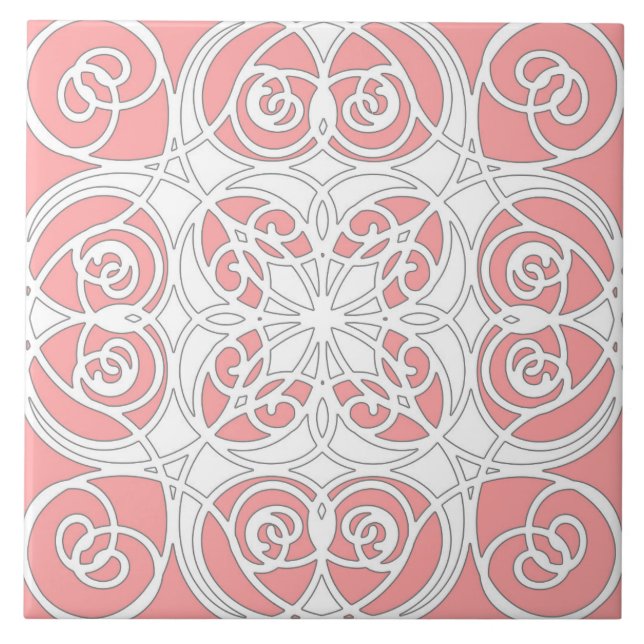 Carreau Elégant, ornemental, moderne, rose pastel, blanc (Devant)