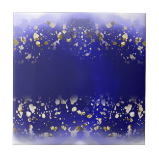 Carreau Élégant paillettes de faux or scintillement bleu 