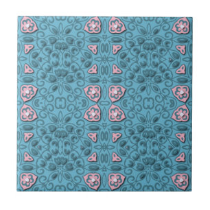 Carreau Elégant Pastel bleu et rose moderne Damask motif