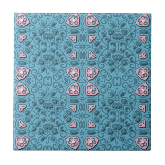 Carreau Elégant Pastel bleu et rose moderne Damask motif (Devant)