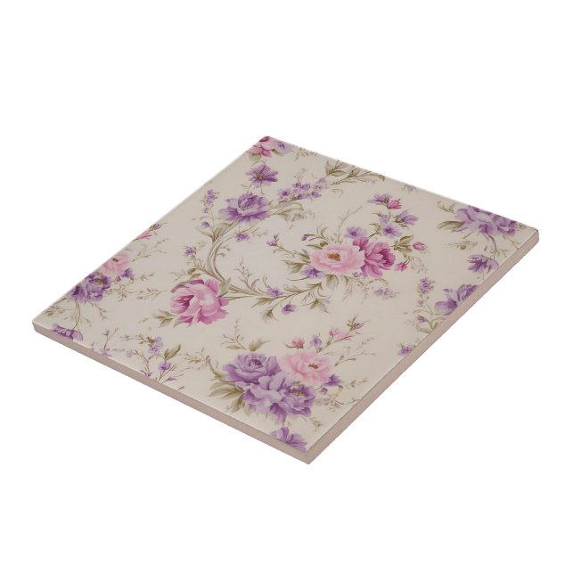 Carreau Élégant Pastel Rose & Purple Garden Blooms (Côté)