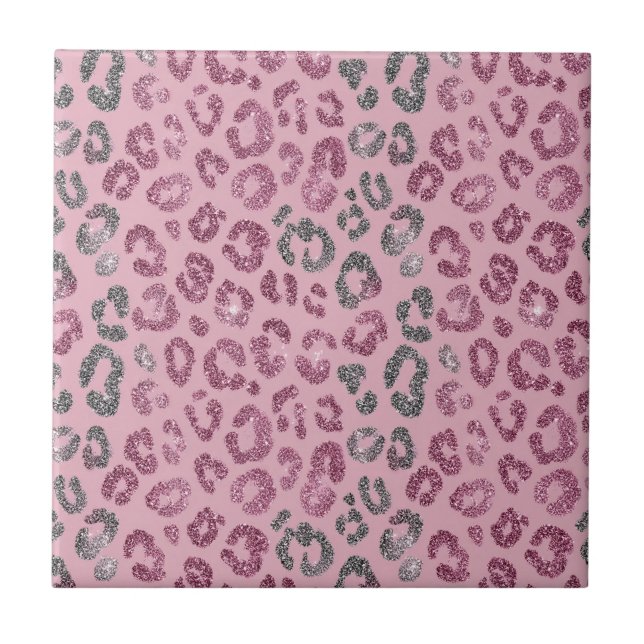 Carreau Elegant Pink Silver Glitter Leopard on Rose Gold (Devant)