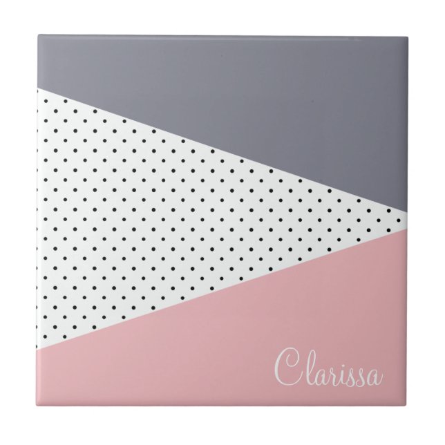 Carreau Élégant pois géométriques rose pastel (Devant)