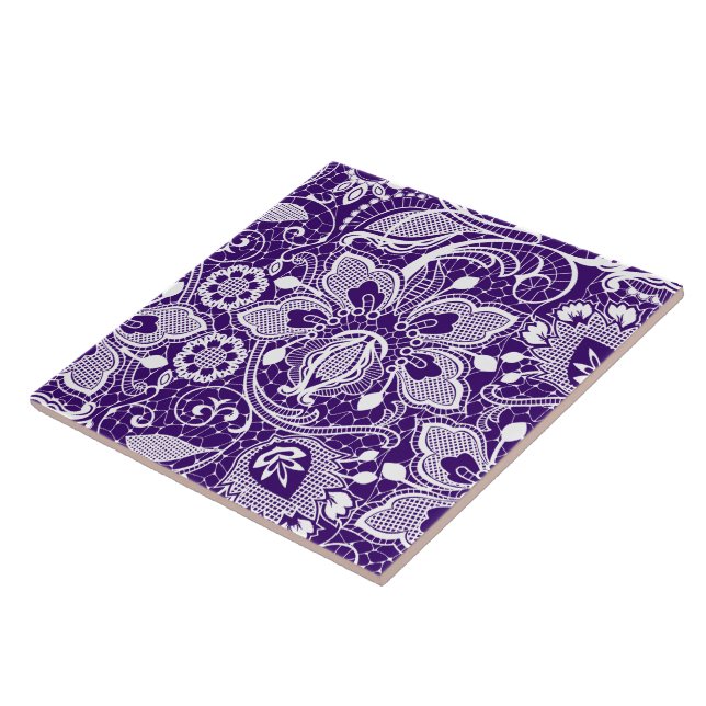 Carreau Elégant Purple & Blanc Vintage Fleurs dentelle (Côté)