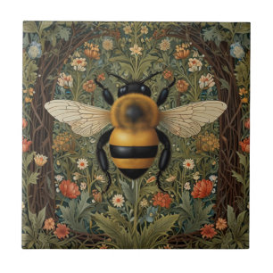 Carreau Elégant rétro bumblebee boho botanique floral art