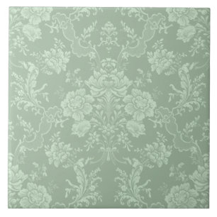 Carreau Élégant romantique chic floral vert Damask-Sage