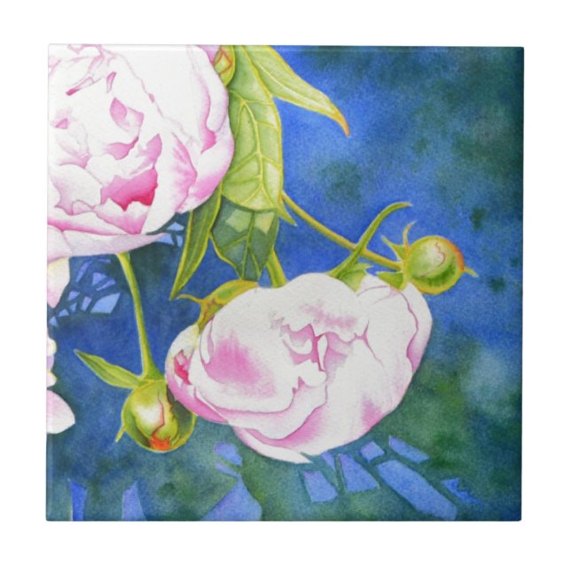 Carreau Elégant rose blanc classique aquarelle floral (Devant)