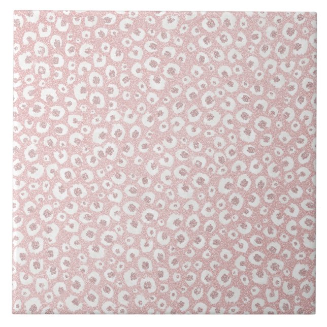 Carreau Élégant Rose Empreinte de léopard or Motif blanc (Devant)