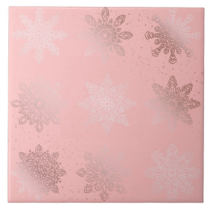 Carreau Élégant Rose Gold Noël Snowflake Motif