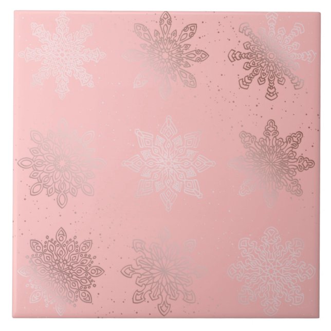 Carreau Élégant Rose Gold Noël Snowflake Motif (Devant)
