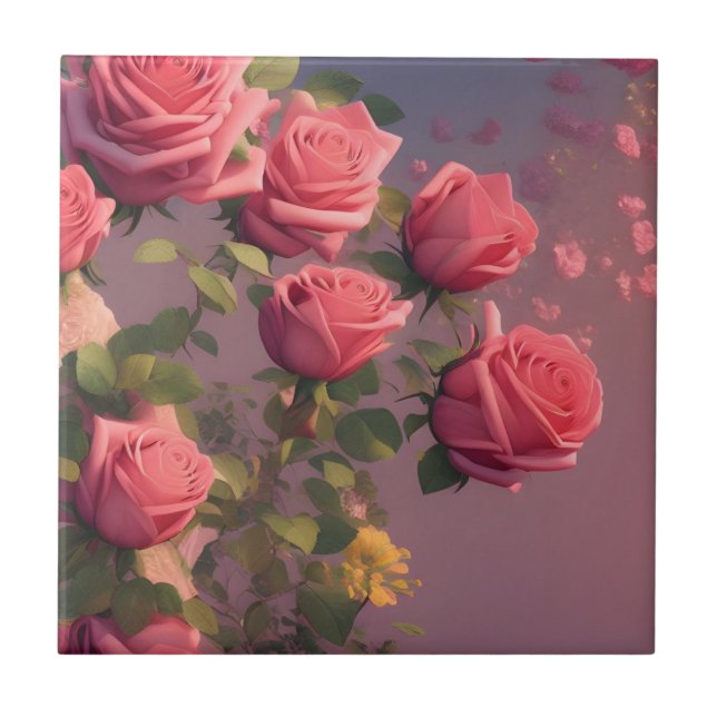 Carreau Élégant rose Roses Floral Décoratif (Devant)
