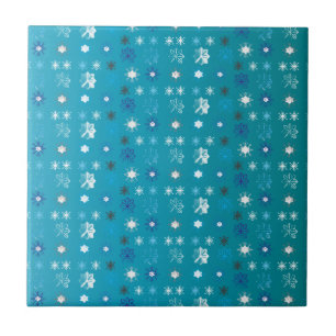 Carreau Elégant turquoise et blanc, étoiles et flocons de 