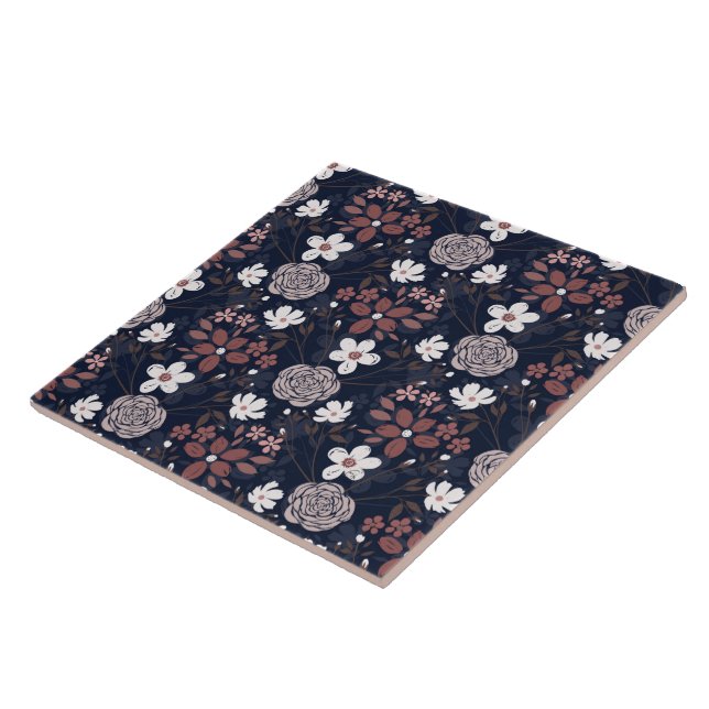 Carreau Elégant vieux Rose rose Floral Blue Brush Design (Côté)