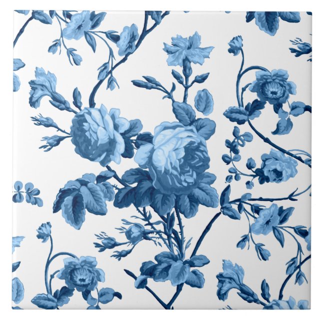 Carreau Élégant Vintage bleu Rose floral chic (Devant)