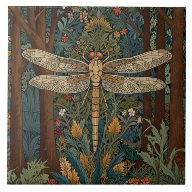 Carreau Elégant vintage dragonfly art boho chic botanique (Devant)