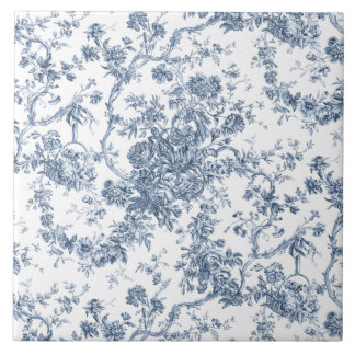 Carreau Élégant Vintage Français gravé Floral Toile-Blue