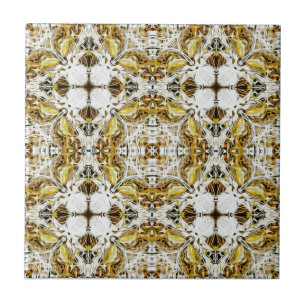 Carreau Élégant, vintage, jaune moutarde, blanc